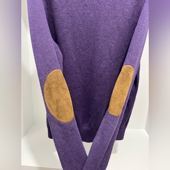 TOMMY HILFIGER Intarsia Bulldog Sweater Purple M Vintage cotton elbow patches - Picture 5 of 11